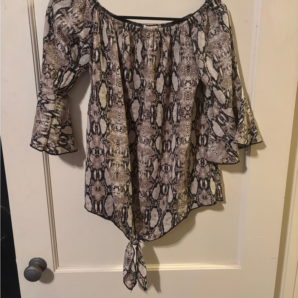 Twenty Second Snakeskin Print Blouse with Tie Hem